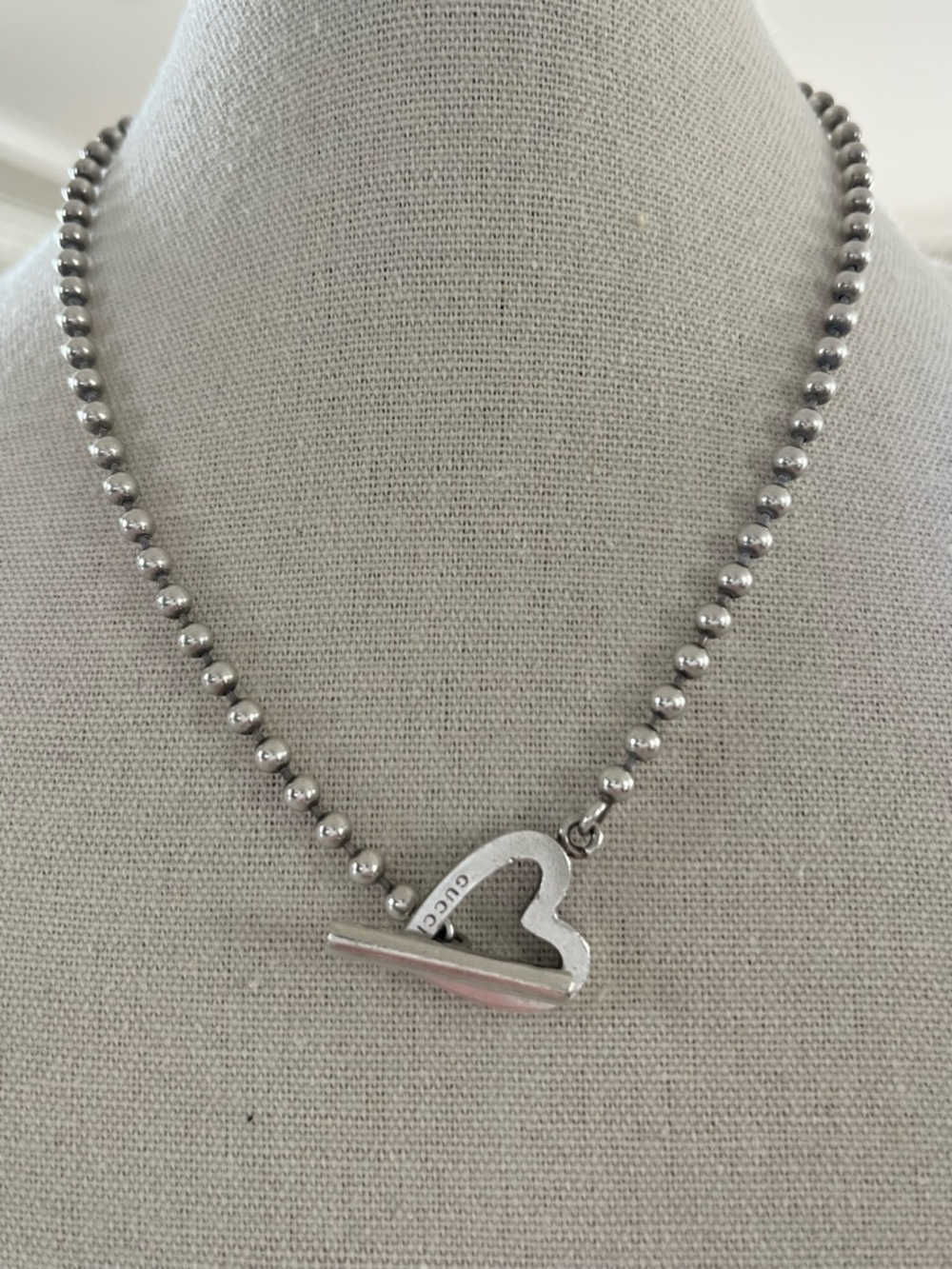Gucci Boule Silver Heart Toggle Ball Chain Necklace or Doubled Bracelet FULL SET